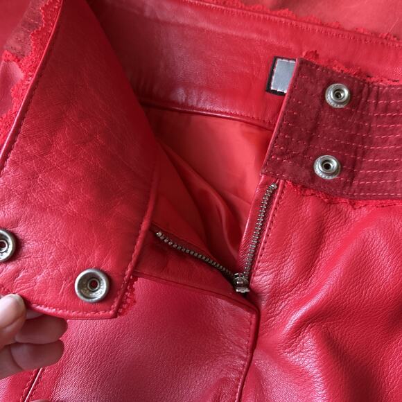 Women's pants real leather Red suede waistband ankle zip lined New 29 X 35 gromt - Picture 15 of 16